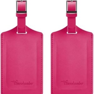 Travelambo Luggage Tags for Suitcases Faux Leather Privacy Protection 2 Pack Bag Tags Travel Accessories Essential, Rose Red