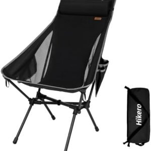 Portable High Back Camping Chair, Support Heavy Duty 440 lbs, Lightweight Folding Chair with Adjustable Pillow for Hiking, Beach, Backpacking (Black)