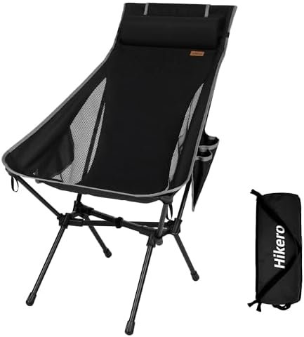 Portable High Back Camping Chair, Support Heavy Duty 440 lbs, Lightweight Folding Chair with Adjustable Pillow for Hiking, Beach, Backpacking (Black)