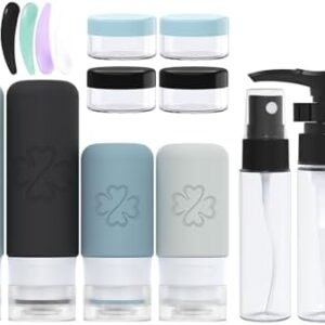 GLAMFIELDS 18 Pack Travel Bottles for Toiletries, Silicone TSA Approved Travel Size Containers for Toiletries Leak Proof Refillable Travel Essentials for Shampoo Conditioner Lotion, Multicolor E