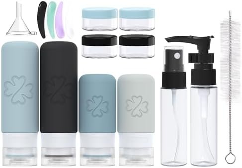 GLAMFIELDS 18 Pack Travel Bottles for Toiletries, Silicone TSA Approved Travel Size Containers for Toiletries Leak Proof Refillable Travel Essentials for Shampoo Conditioner Lotion, Multicolor E
