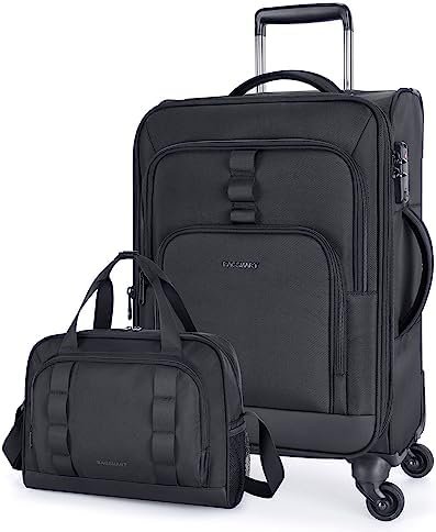 BAGSMART Expandable 20 inch Carry on Luggage Airline Approved, Lightweight Carry on Suitcase with Spinner Wheels, Family Travel Suitcase Set with Duffle Bag-Black