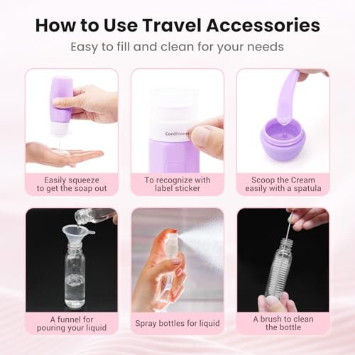 17 Pack Travel Bottles for Toiletries, TSA Approved Travel Size Toiletries Bottles, Leak Proof Travel Size Containers, Travel Essentials for Body Wash, Shampoo, Lotion & Conditioner Pink - Image 3