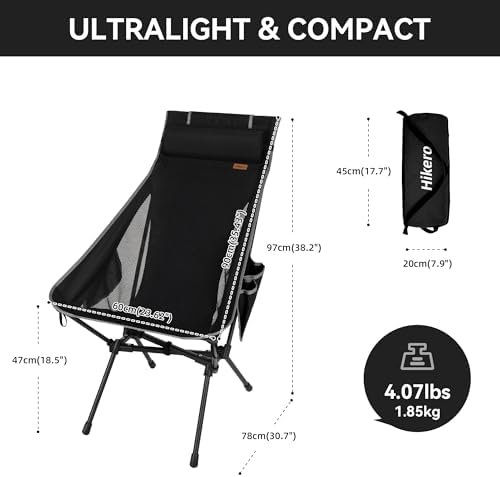 Portable High Back Camping Chair, Support Heavy Duty 440 lbs, Lightweight Folding Chair with Adjustable Pillow for Hiking, Beach, Backpacking (Black) - Image 3