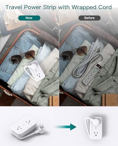 Travel Power Strip with USB Ports, Addtam 4 Outlets 3 USB(2 USB C) with 4FT Wrapped Flat Plug Power Strip, Short Small Extension Cord for Travel Cruise Ship Essentials, White - Image 3