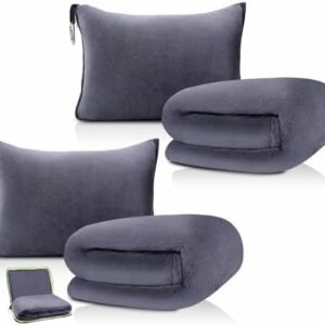 DAWNTREES 2 Pack 70"x40" Travel Blanket and Pillow Set,2 in 1 Large Airplane Blanket with Soft Bag Essential for Airplane, Car, Long-Distance Travel, and Outdoor Camping