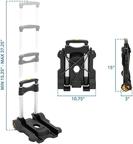 Mount-It! Luggage Cart with Wheels Foldable | Strong, Compact Luggage Cart Holds 77 Pounds - Carry Boxes, Backpacks and Luggage Smoothly with Our Folding Luggage Cart - Image 7