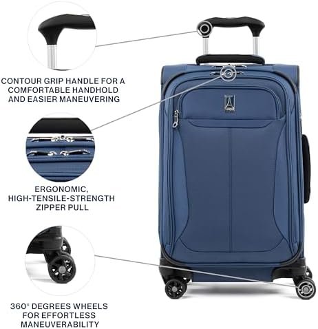 Travelpro Tourlite Softside 21" Expandable Luggage with 4 Spinner Wheels, Lightweight Suitcase, Carry-On, Blue - Image 3