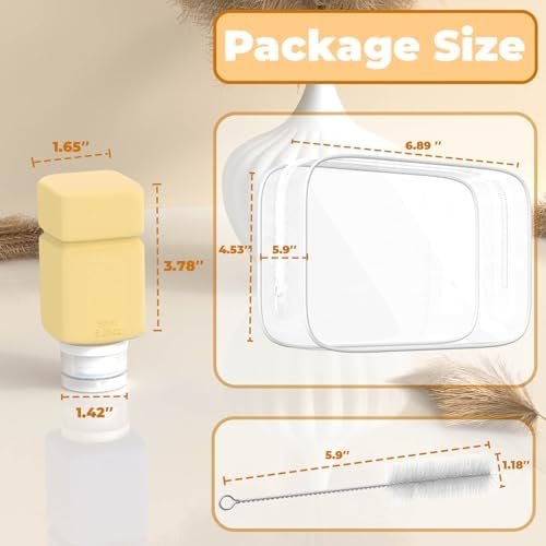 Travel Bottles for Toiletries, TSA Approved Travel Size Containers for Shampoo Conditioner Lotion Body Wash, BPA Free Travel Toiletry Bottles With Clear Toiletry Bag, Cleaning Brush Label (4 Pack) - Image 5