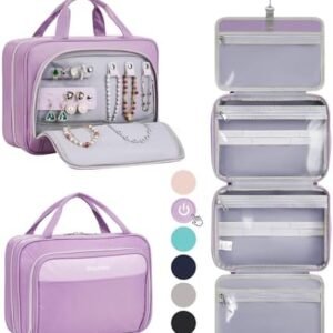 OlarHike Travel Toiletry Hanging Bag Waterproof, Makeup bag, Toiletries, Jewelry, Travel Essentials 3 in 1 Packing Organizers, Medium for Women Light Purple