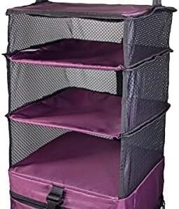 Stow-N-Go Portable Hanging Travel Shelves, Packing Organizer for Luggage. Carry on Closet for Clothes. Expandable Packing Cube. Travel Essentials. (Burgundy - L, L = (L) 11.8" x (W) 11.8")