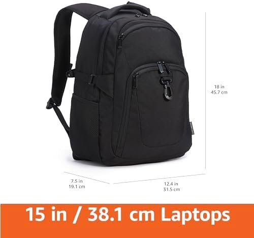 Amazon Basics Travel Laptop Backpack 15.6 inch Laptop, Black - Image 4
