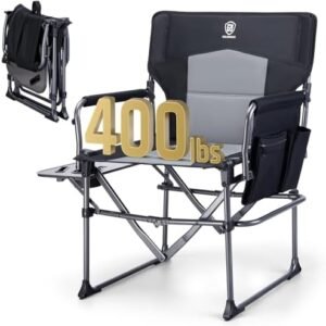 EVER ADVANCED Camping Directors' Chair with Side Table, Portable Folding Chair with Compact Size, Heavy Duty Lawn Chair with Pocket for Camping, Lawn, Sports and Fishing, 400lbs, Black