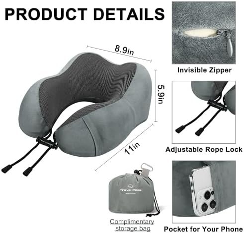 Travel Pillow and Blanket Set Neck Pillow Airplane Memory Foam and Compact Soft Airplane Blanket with Bag Womens Travel Essentials for Traveling Flights Plane Car Sleeping Grey - Image 3