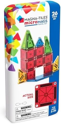 MAGNA-TILES microMAGS 26-Piece Travel Magnetic Construction Set – Bold Colors, The Original Magnetic Building Brand