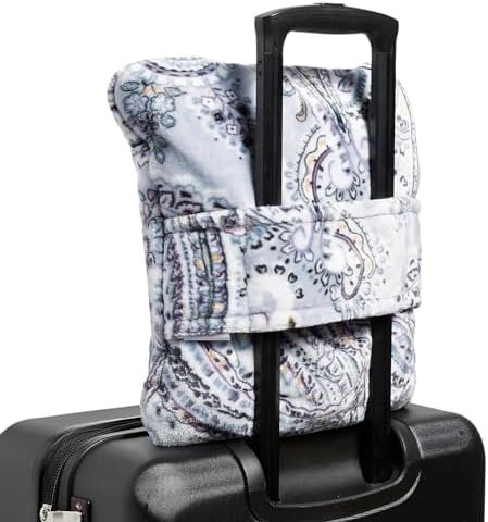 Vera Bradley Plush Fleece Travel Blanket with Trolley Sleeve, Soft Sky Paisley - Image 3