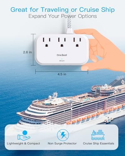 2 Pack Cruise Essentials, 5 Ft Flat Extension Cord, 3 Outlets 4 USB Ports(2 USB C) Flat Plug Power Strip, USB Charging Station with Non Surge Protector for Cruise Ship, Travel, Dorm Room Essentials - Image 6
