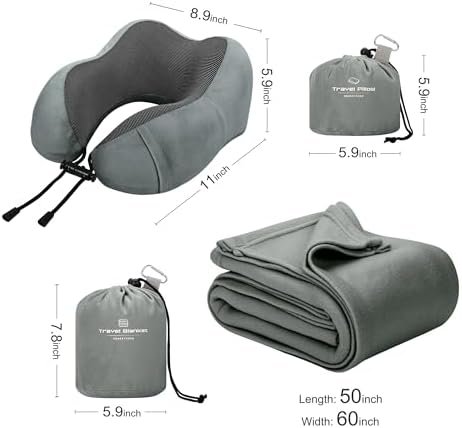 Travel Pillow and Blanket Set Neck Pillow Airplane Memory Foam and Compact Soft Airplane Blanket with Bag Womens Travel Essentials for Traveling Flights Plane Car Sleeping Grey - Image 8
