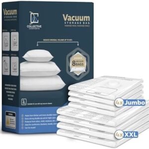 8 pack XXL Jumbo Vacuum Storage Bags - Vacuum Seal Bags for Clothing, Bedding, Blankets - Comforter and Pillow Storage – Space Saver Bags for Storage and Moving - 4XXL (47x35in) + 4Jumbo (39.5x31.5in)