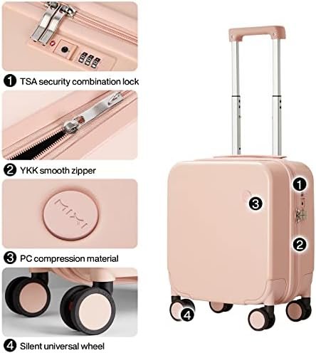 mixi 14 Inch Underseat Luggage Carry on Suitcase Free Boarding Personal Item Suitcases with Spinner Wheels Hardshell Lightweight PC for Short Travel, Pink - Image 4