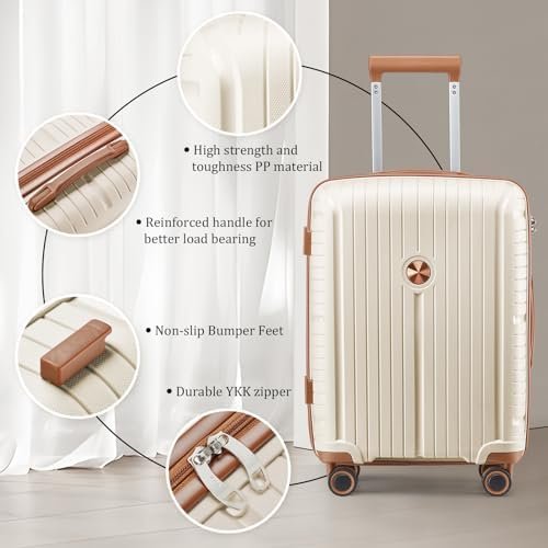 Joyway Luggage Sets 5 Piece Suitcase Set, PP Hardshell Carry on Suitcase Set, Travel Suitcases with Double Spinner Wheels and TSA Lock, Beige Brown - Image 8