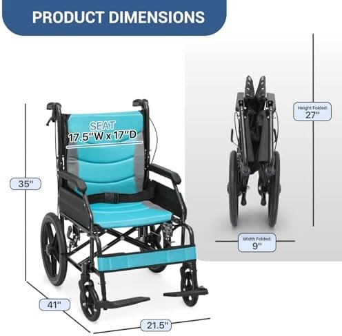 Wheel Chair for Adults with Swing-Away Footrest and Loop-Lock Handbrakes 17.5 inch Seat Wheel Chair 15" Rear Wheel Lightweight Transport Chair for Travel Compact Storage, 250 lbs - Image 2