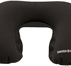 SwissGear Quick-Inflate Travel Neck Pillow in Black for Neck Pain, Headaches, Muscle Recovery, Travel, Sleep, Leisure