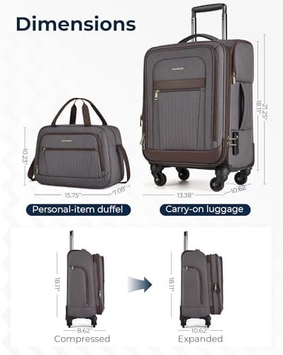 BAGSMART Carry-On Luggage Airline Approved, 20 inch Expandable Suitcase with Duffel bag, Softside Lightweight Suitcases with Spinner Wheels, Durable Travel Luggage, Carry-On Gray - Image 5