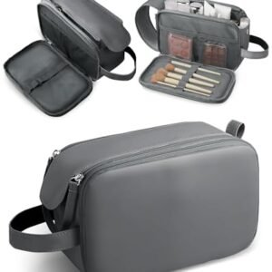 HOTOR Travel Toiletry Bag - Water Resistant Travel Essentials for Women and Men, Compact Leather Toiletries Organizer with Handle, Versatile Cruise Ship Essentials, Grey, Medium