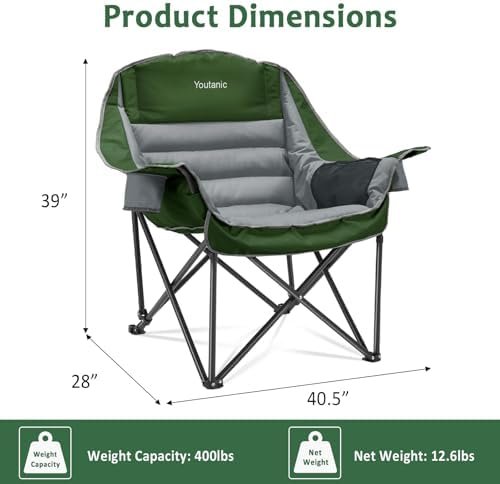 Oversized Camping Chair, Portable Folding Camping Chairs with Side Pocket, Cup Holder and Carry Bag, Heavy Duty Outdoor Camping Chairs for Adults, Fishing, Sports, Trip, up to 400lbs, Style 7 - Image 2