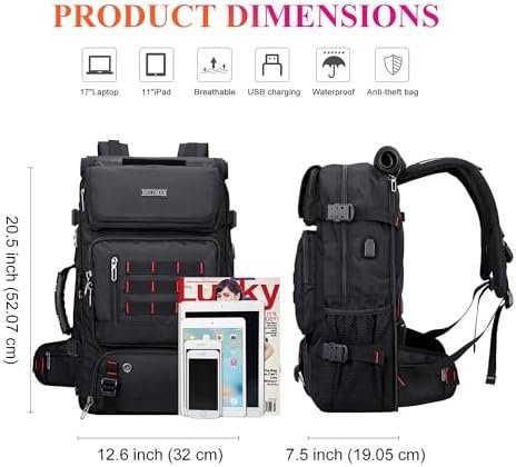 WITZMAN Carry on Travel Backpack for Men Airline Approved Convertible Nylon Duffle Backpack Luggage Bag (B682 Black) - Image 4