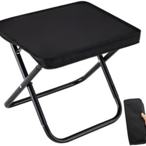 Camping Stool, Portable Folding Stool with Carry Bag, 12in Portable Folding Chair 1.6Lbs Collapsible Camp Stool Outdoor Footstool for Travel Walking Hiking Fishing Picnic Barbecue (Black)