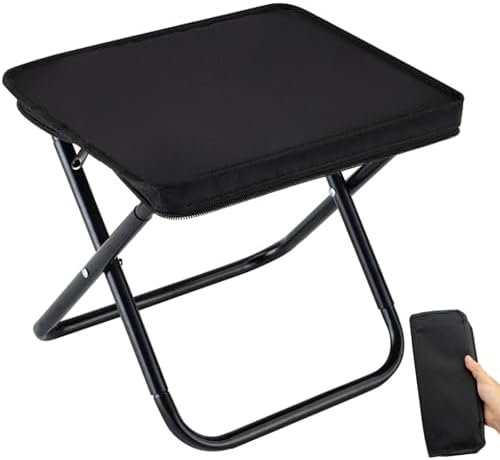 Camping Stool, Portable Folding Stool with Carry Bag, 12in Portable Folding Chair 1.6Lbs Collapsible Camp Stool Outdoor Footstool for Travel Walking Hiking Fishing Picnic Barbecue (Black)