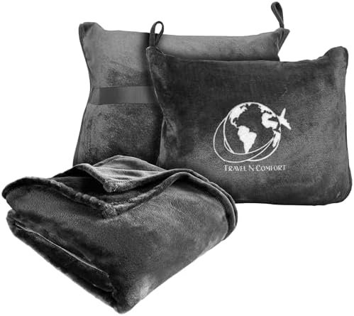 2-in-1 Travel Blanket and Pillow Set Portable Travel Pillow and Soft Blanket with Bag Flight Essentials Car Pillow Travels Gifts Accessories