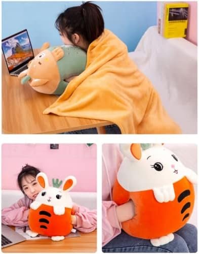 Kids Stuffed Animal Travel Blanket and Pillow Set, Adorable 3 in 1 Multifunctional Fruit Plush Pillow with Hand Warmer Design, Perfect for Travel, Camping, Car, Home and Office (15") (Yellow) - Image 5