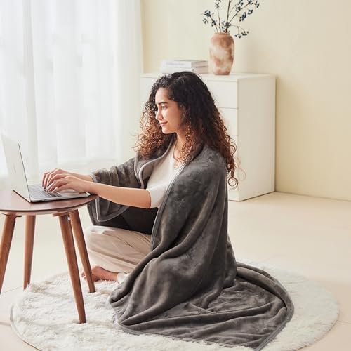 Mellowdy Shawl Blanket Pillow 2-in-1 with Sleeves for Office, Work, Home (Dark Grey, 40x60) - Wearable Adult Snuggie Coat Poncho, Airplane Travel Set, Fleece Shoulder Wrap for Men and Women - Image 2