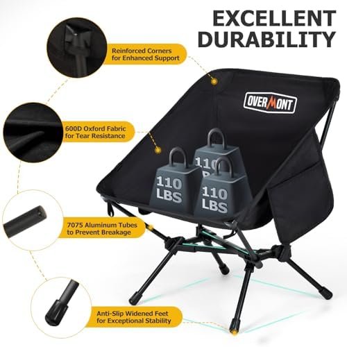 Overmont Ultralight Portable Camping Chair- Lightweight Folding Backpacking Chair, Support up to 330Lbs Compact Beach Chair for Adults with Carry Bag for Backpack Hiking Fishing Outdoor Camp Travel - Image 7