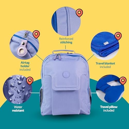 3pc Kids Travel Backpack Set – kids travel pillow and blanket & AirTag holder included | Toddler road trip essentials & Travel Essentials for Kids ages 4-10 - Image 2