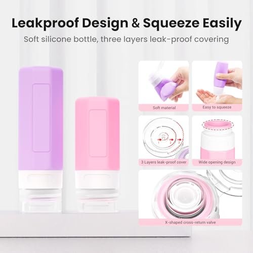 17 Pack Travel Bottles for Toiletries, TSA Approved Travel Size Toiletries Bottles, Leak Proof Travel Size Containers, Travel Essentials for Body Wash, Shampoo, Lotion & Conditioner Pink - Image 4
