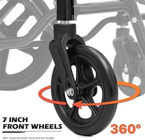Wheel Chair for Adults with Swing-Away Footrest and Loop-Lock Handbrakes 17.5 inch Seat Wheel Chair 15" Rear Wheel Lightweight Transport Chair for Travel Compact Storage, 250 lbs - Image 11