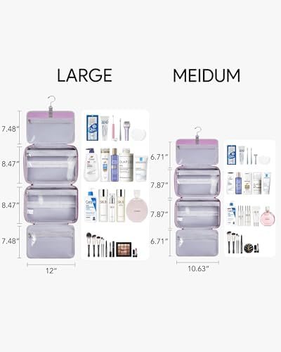 OlarHike Travel Toiletry Hanging Bag Waterproof, Makeup bag, Toiletries, Jewelry, Travel Essentials 3 in 1 Packing Organizers, Medium for Women Light Purple - Image 5