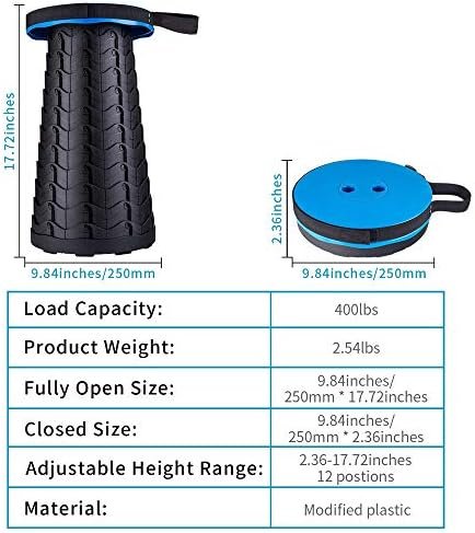 Boreeman Upgraded Folding Stool Lightweight Yet More Sturdy with Load Capacity 400lbs Portable Collapsible Stool Retractable Stool for Camping Fishing Hiking BBQ (Blue) - Image 2