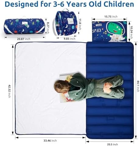 Toddler Nap Mat with Removable Pillow and Plush Blanket - 54" x 33"for Kids Ages 3-6 Years - Soft Kids Sleeping Bag for Toddlers - Roll Up Design Great for Preschool, Daycare - Image 4