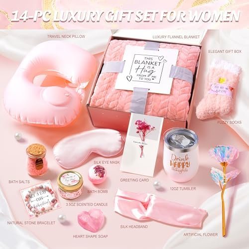 Birthday Gifts for Women Self Care Gifts Get Well Soon Gifts for Women,Relaxing Spa Gifts Basket w/Flannel Blanket Traveling Pillow Care Package christmas Birthday Gifts Idea for Mom Her Wife Friends - Image 2