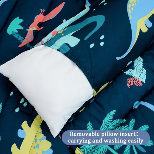 PHF Toddler Nap Mat with Removable Pillow and Minky Fleece Blanket, Rollup Design Warm Slumber Bags for Boys, 50"x20"x2" Kids Sleeping Bag for Daycare Preschool Travel Camping, Dinosaur - Image 3