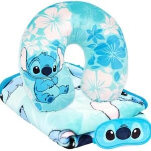 Jay Franco Disney Lilo & Stitch Kids Travel Set - 3 Piece Set Includes 40 x 50 Throw Blanket, Eye Mask, and Neck Pillow - Super Soft & Cozy Travel Accessories