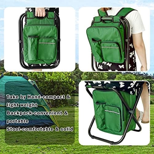 Kikerike Portable Stool Backpack Cooler Chair 400 LBS Max Load Folding Fishing Cooler Backpack Stool for Outdoors Hiking Beach Travel - Army Green - Image 4