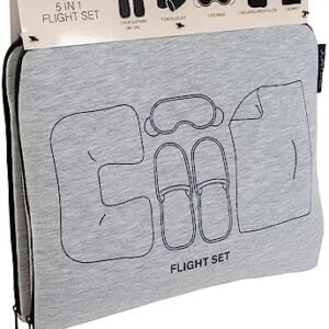 Joan & David 5 Piece Travel Kit Pouch With Blanket, Neck Pillow, Slippers, Eye Mask, Ear Plugs SIZE: LARGE/XL SLIPPERS (FITS MOST MEN/WOMENS SIZE 10-12 COLOR: GREY (JDP2567-024-GRY)