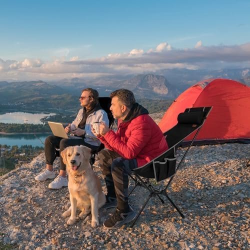 Portable High Back Camping Chair, Support Heavy Duty 440 lbs, Lightweight Folding Chair with Adjustable Pillow for Hiking, Beach, Backpacking (Black) - Image 2