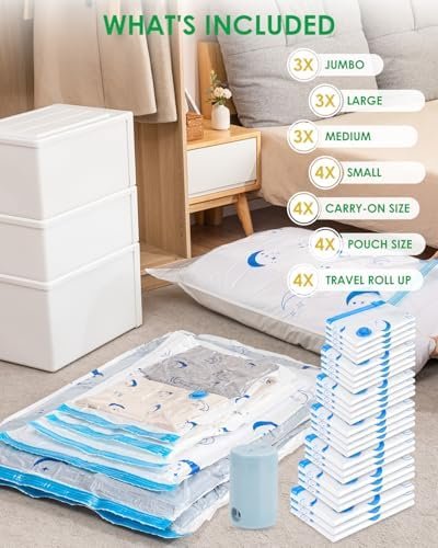 Vacuum Storage Bags for Travel, Combo 25 Pack Vacuum Sealed Bags with 1500mAh Portable Rechargeable Electric Pump for Clothes, Pillows, Comforters, Luggage, Backpack, Travel Essentials - Image 4